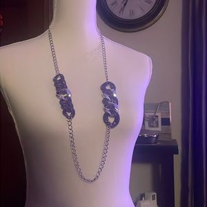 Long Purple and Silver Chain Necklace